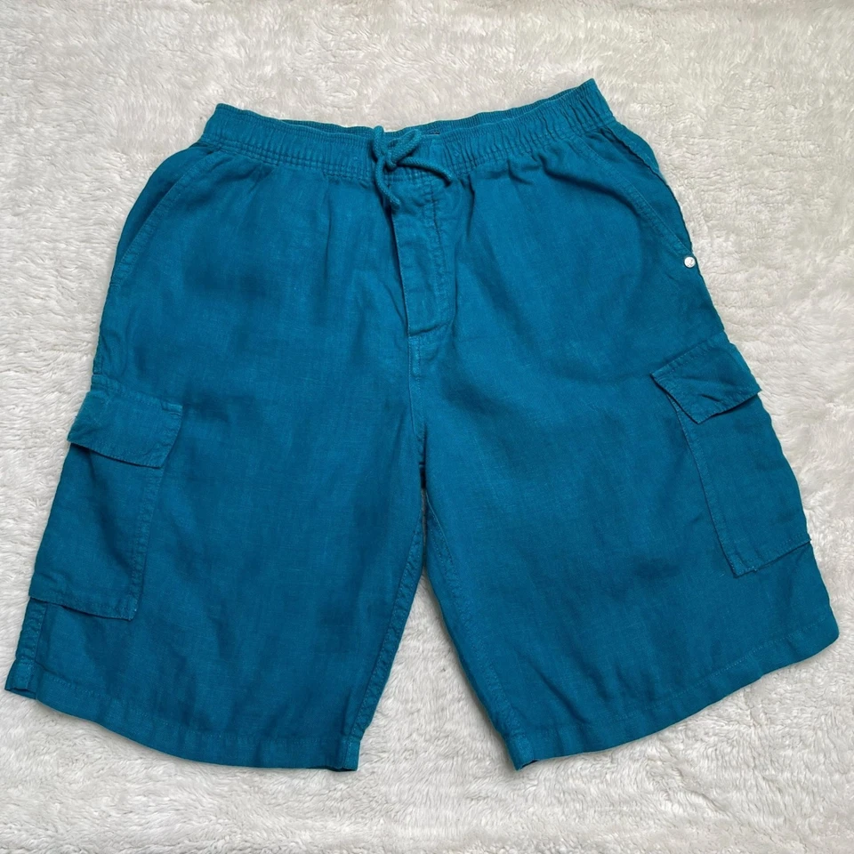 Bermudas para niño Vilebrequin azul pavo real 100 % lino bolsillos cargo talla 14 Foto 3 de 4