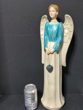 Primitive Folk Art Style Angel With Heart 20" Tall Faux Wood Carving