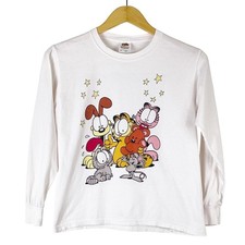 Vintage Kids Garfield Friends Long Sleeve Cotton Shirt Size M Paper Tag GUC