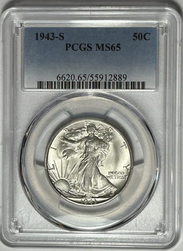 1943 S WALKING LIBERTY HALF DOLLAR PCGS MS 65