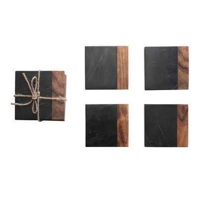 Untersetzer Marmor Akazienholz 4 Stück 2-farbig Schwarz Natur Creative Co-Op