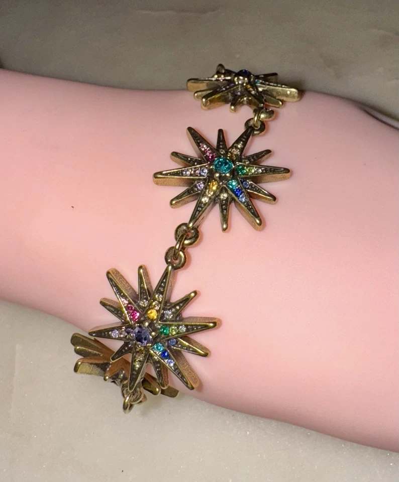 Auténtico Brazalete Kirks Folly Multicolor Cristal Arco Iris Estrella Brillante Ajuste Foto 2 de 4