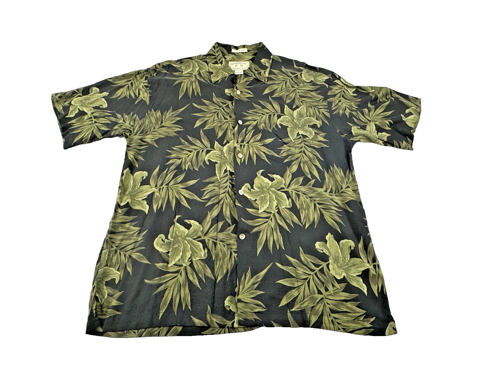 Bamboo Cay Hawaiian Resort Green & Black Leaf Print Shirt. Men's Size L