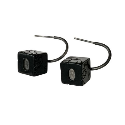 CHANEL Earrings 02A Coco Mark Camellia Flower Cube Black Swing Logo Accessories