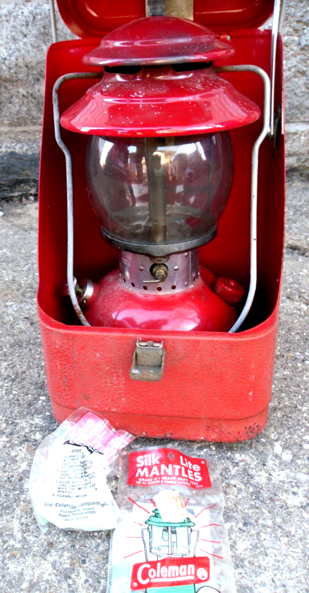 Vintage Coleman 200A Red Single Mantle Lantern plus Red Guillotine