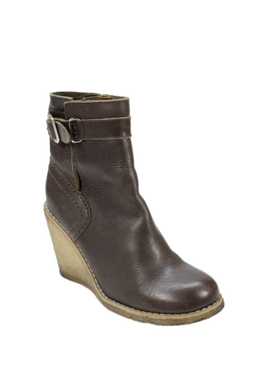 See by Chloe Womens Leather Buckle Wedge Heels Ankle Boots Shoes Brown Sz 6Free Shipping in US $100+ Orders | $6.95 Orders Below