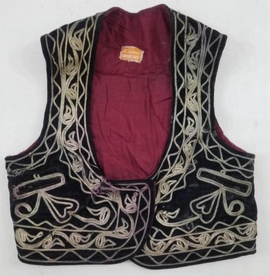 Antike Samtweste im osmanischen Stil Metallicfaden bestickt L:43 B:38 S:30cm
