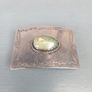 Vintage Silver Plate Turquoise Belt Buckle Signed "TC"