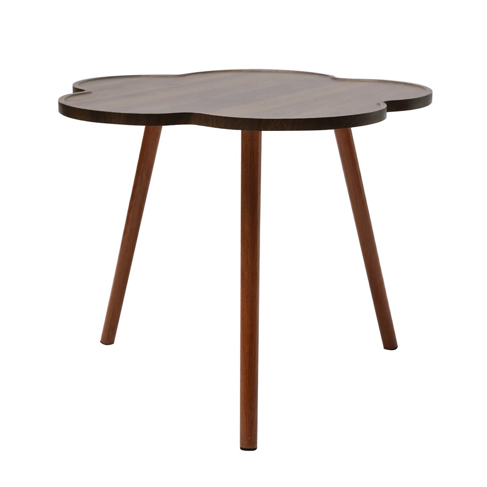 23.6'' Coffee Table Espresso Color Flower Shape w/ Wood Legs For Living