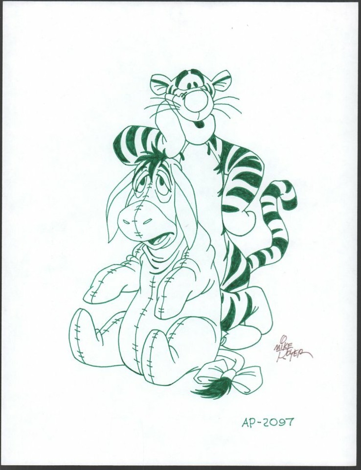 Winnie-the-Pooh Disney Green Ink Drawing Concept Art Tigger AP2097 by Mike Royer Comic Art