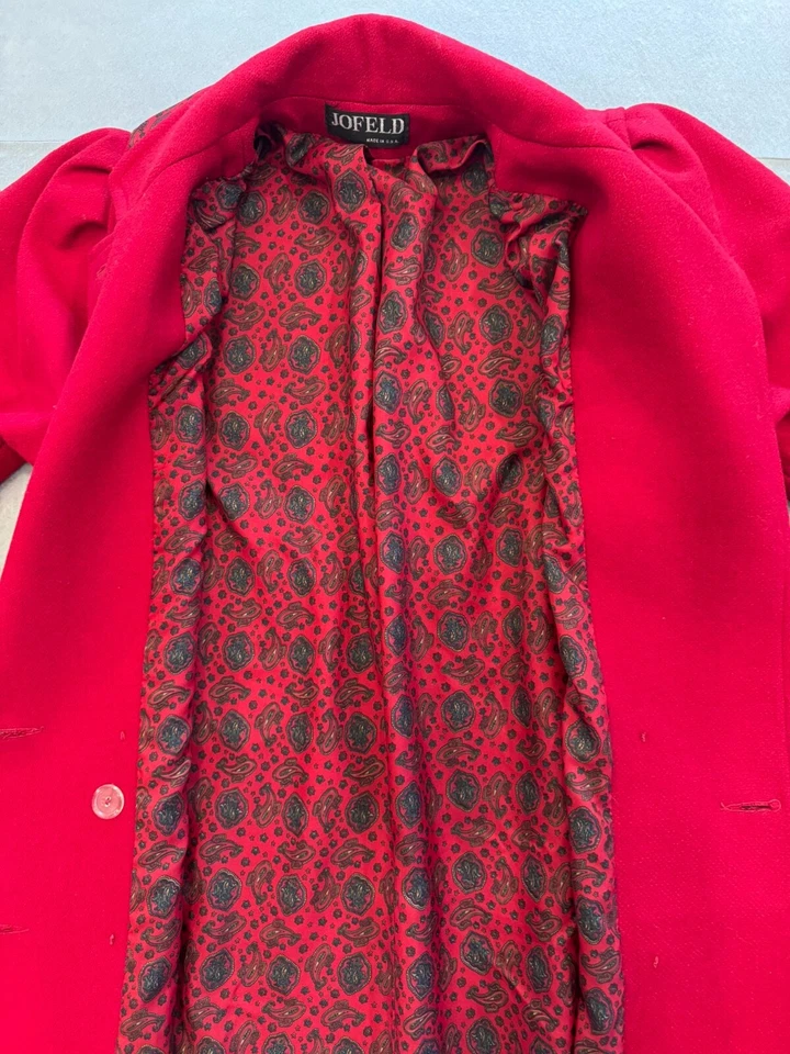Vintage Jofeld Overcoat Womens Medium Made in USA Red Long Wool Peacoat - Image 3 of 4