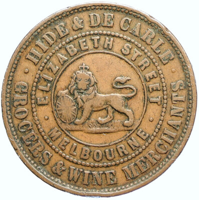 1858 AUSTRALIA Melbourne Victoria HIDE DE CARLE GROCER Penny Trade