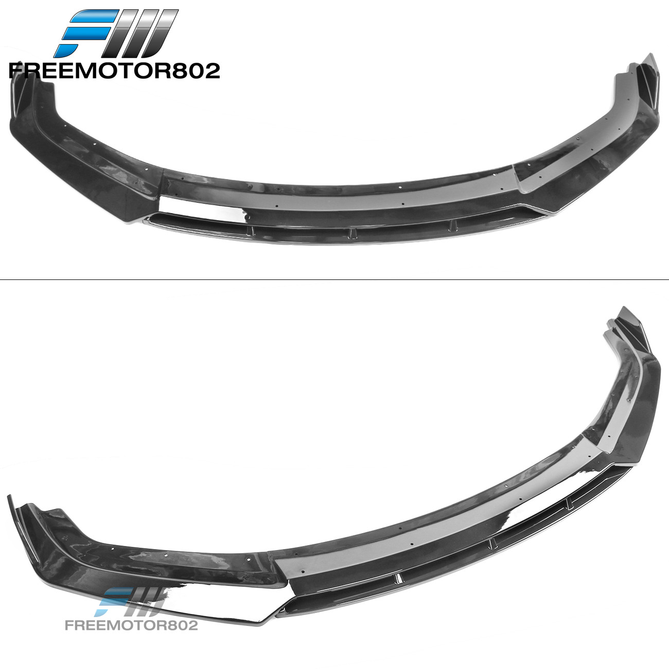 Fits 19-21 Honda Civic Front Bumper Lip Spoiler Gloss Black IKON V3 Style 2PC