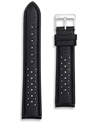 Black Leather Rally Watch Strap | Buffalo Grain | 18mm 19mm 20mm 21mm 22mm 24mm