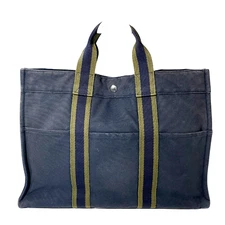 HERMES Fourre-tout MM Tote Bag Canvas Navy Authentic