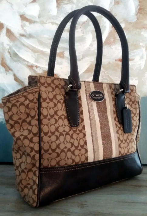 Coach Brown Signature C Canvas & Leather Trim Shoulder/Tote Bag w