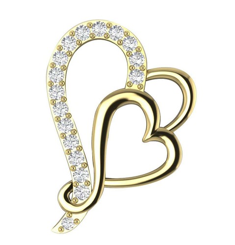 Double Heart Pendant Necklace Natural Diamond I1 G 0.45 Ct 14K Gold Prong Set - Picture 3 of 8