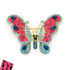 Hot Fashion Women Pink Cute Crystal Butterfly Rhinestone Charm Brooch Pin Gift