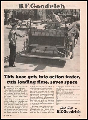 1953 Guthrie Oklahoma Fire Chief Myrle Hunter Photo B F Goodrich Hoses Print Ad