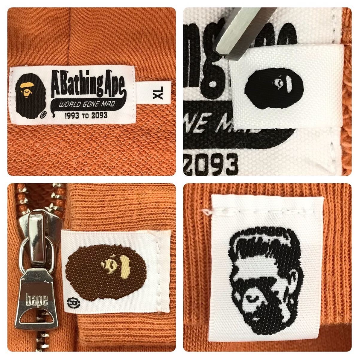 BAPE キャラクター柄 パーカー オレンジ　A Bathing Ape ☆XL☆ オレンジカモ シャーク パーカー shark full zip hoodie