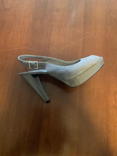 BCBGirls Jointa Grey Suede & Patent Platform Peep Toe Strappy Sandal Heels 7.5 - Picture 12 of 17