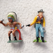 VINTAGE 1960S - "COWBOY  INDIANS" PLASTIC / HANDPAINTED FIGURES X3  LOOK 