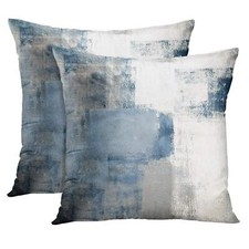Set of 2 Decorative Throw Pillow Covers Cases Blue and Grey Abstract Art Pain...