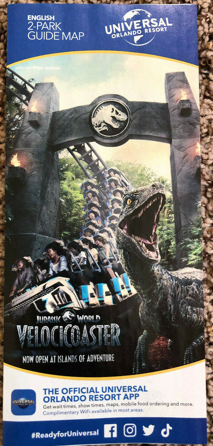 2022 Universal Orlando Islands of Adventure NEW! 2-Park Guide Map  VelociCoaster