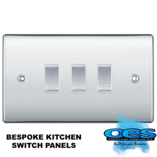 BG BESPOKE 3 GANG GRIDSWITCH KITCHEN SWITCH PANEL POLISHED SHINY CHROME LABELLED