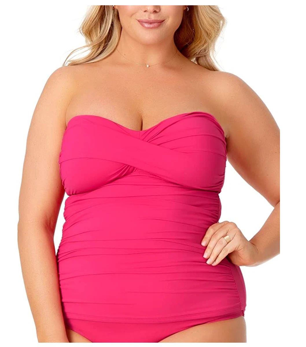 Anne Cole Berry Plus Size Twist-Front Strapless Tankini Swim Top, US 18W