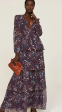 Leena for Mac Duggal Women's Purple Floral Chiffon Tiered Gown Size 8 Flaw