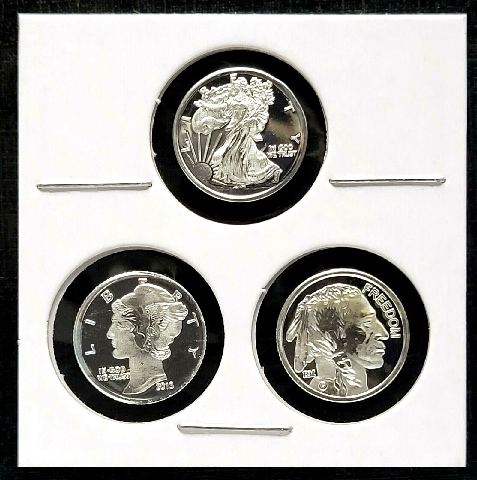 Walking Liberty, Mercury, Indian Head & Buffalo - 3 x 1g Gram Silver Rounds!!