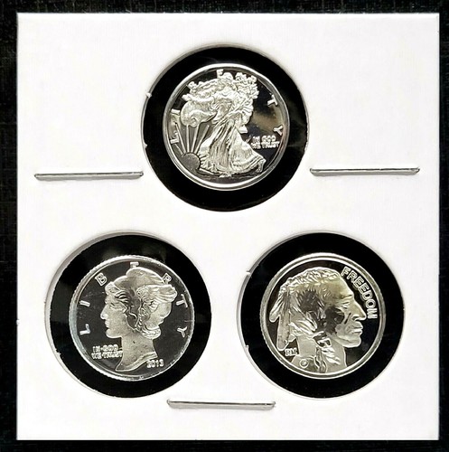 Walking Liberty, Mercury, Indian Head & Buffalo - 3 x 1 g de gramme ronds argentés !! - Photo 1 sur 2