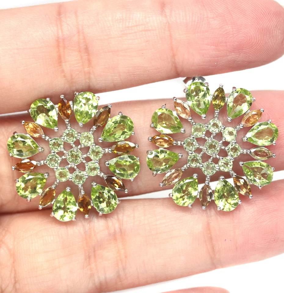 Unheated Green Peridot & Tourmaline Stud-Earrings Silver 925 Sterling - Image 2 of 4