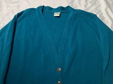 Vintage 1990s L. L. Bean Heavyweight Cotton Womens Cardigan, Teal XL Made In USA