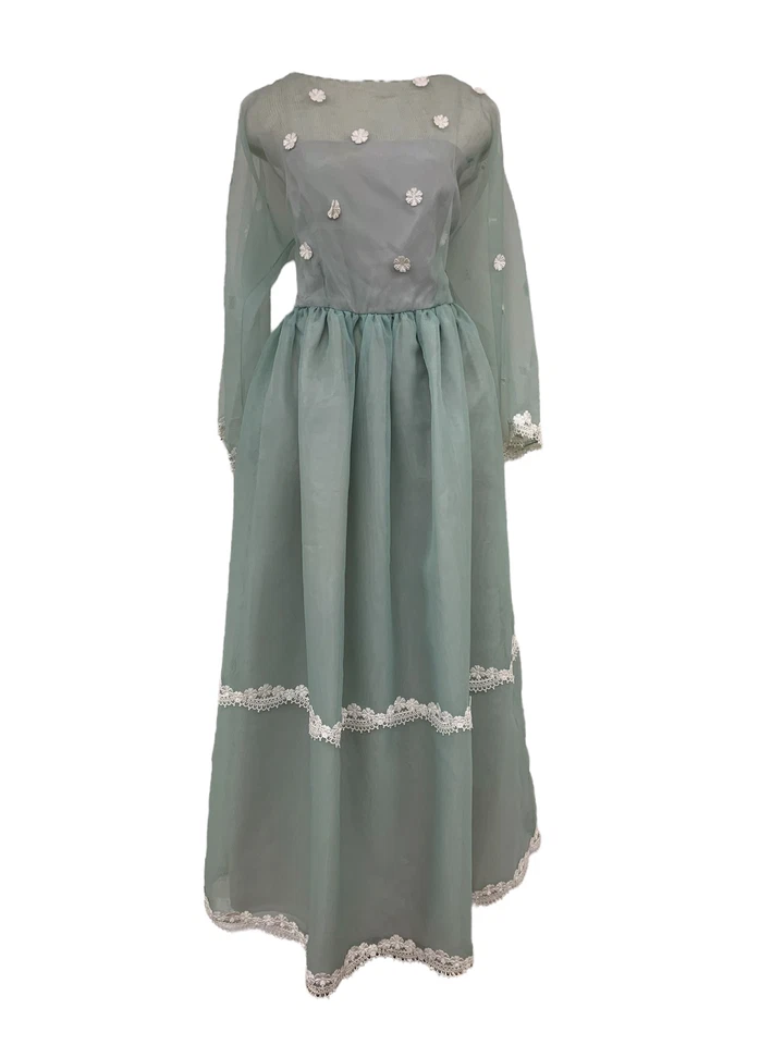 Винтажный винтажный 1970-х William Pearson пастель светло-синий чистый цветочный платье для официальных приемов - Изображение 4 из 4