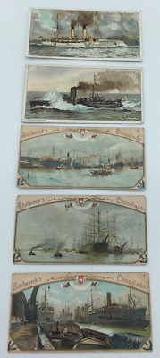 Lot of (5) Stollwerck Chocolate Cards, German Navy Ships Hamburg Port