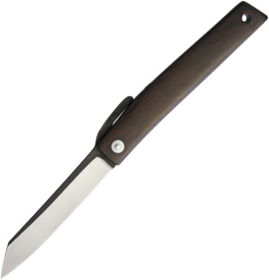 Ohta Knives FK9 Grey Smooth Ebony Wood Folding D2 Steel Pocket Knife FK9EB