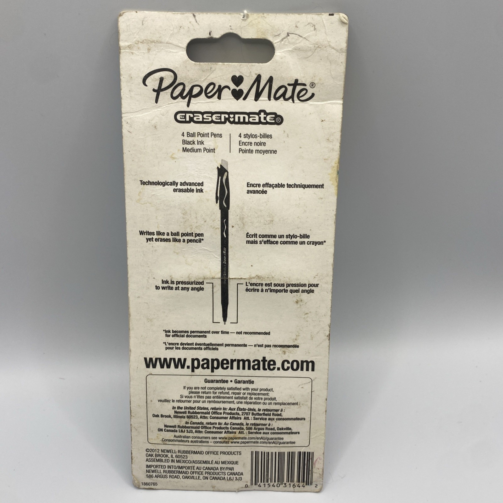 Paper Mate EraserMate Erasable Pens, 4-pack, Medium Point (1.0mm), Black 2012