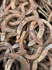 50 Used Steel Nevada Rusty Horseshoes W/Nails Lot Art Decor Rustic Western Weld