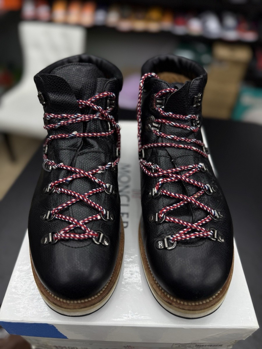 MONCLER Blanche Ankle Hiking Winter Boots Velvet Black Leather Men 44EU/11US