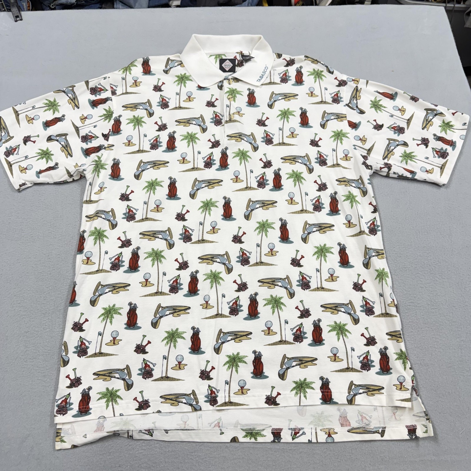 Tabasco Polo Shirt Mens XL Multicolor Golf Tropical Print Short Sleeve Cotton