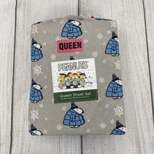 Peanuts Snoopy Sheet Set QUEEN Gray Blue Puffer Jacket Winter Snow Berkshire