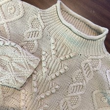 L.L. Bean Fisherman Sweater Vintage Cable Knit Roll Neck Wool Blend Womens Large