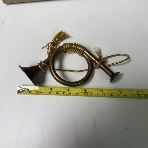 Vintage Brass Horn Christmas 6” Ornament