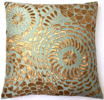 Kissen Sky Light Bestickt Natur Seide Haute Couture Anke Drechsel Grün Gold - Bild 1 von 4