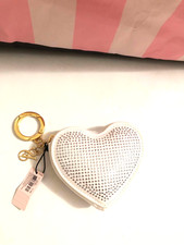 Victoria's Secret White Rhinestone Heart Pouch Bag Charm Keychain NWT