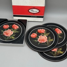 Vintage Pimpernel Peony Black Floral Round Cork Placemats Coasters Set 