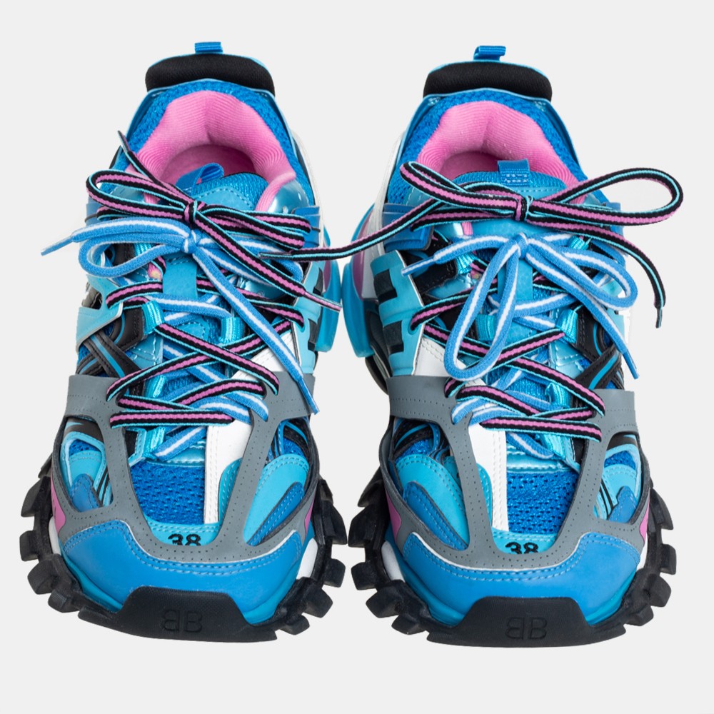 Balenciaga Blue Faux Leather And Mesh Track Sneakers Size 38