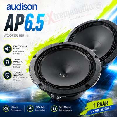 Audison AP 6.5 Woofer 2 Ohm Bass 165 mm Tief-/Mitteltöner 16,5 cm - 1 Paar NEU